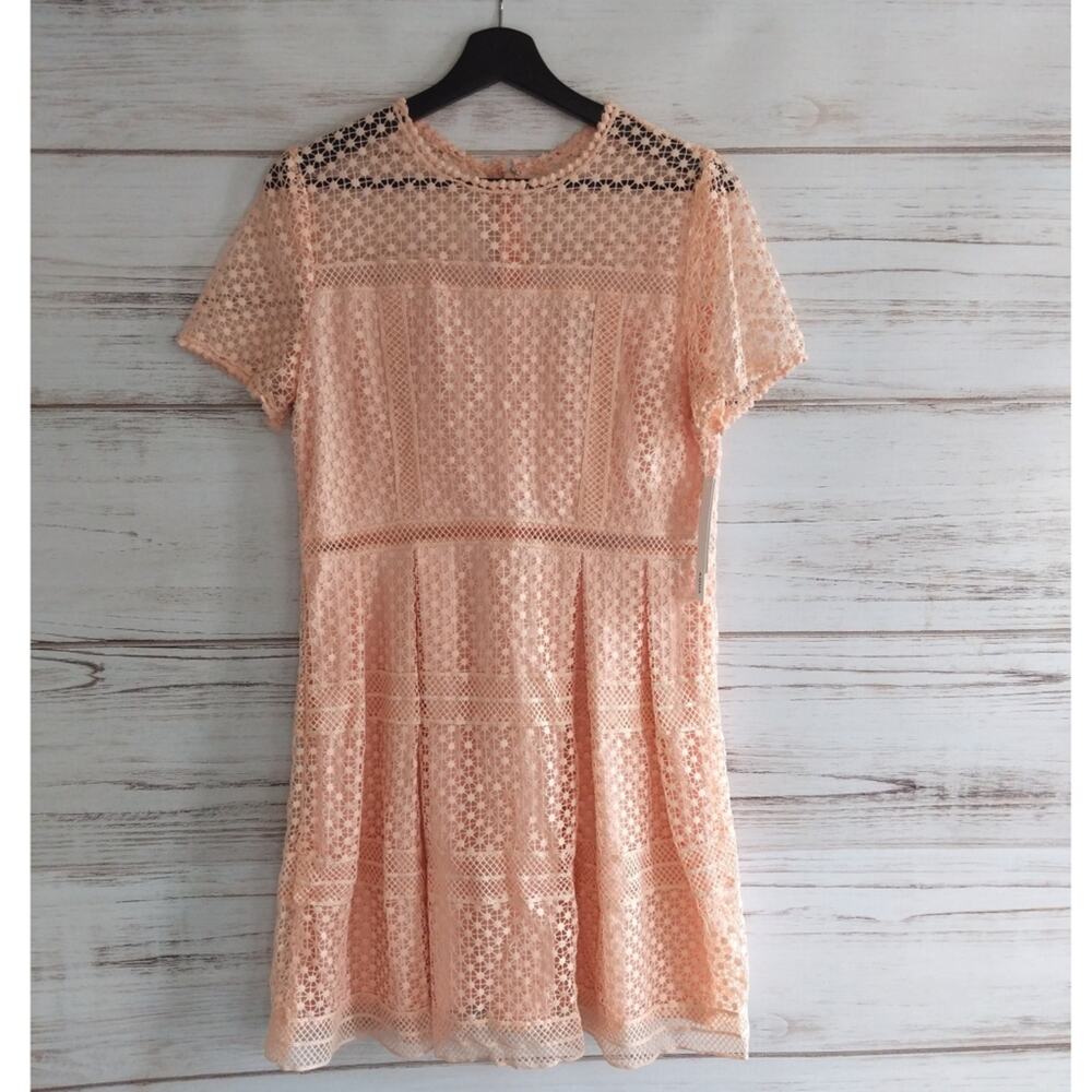 Aqua Peach Lace Fit-and-Flare Dress L